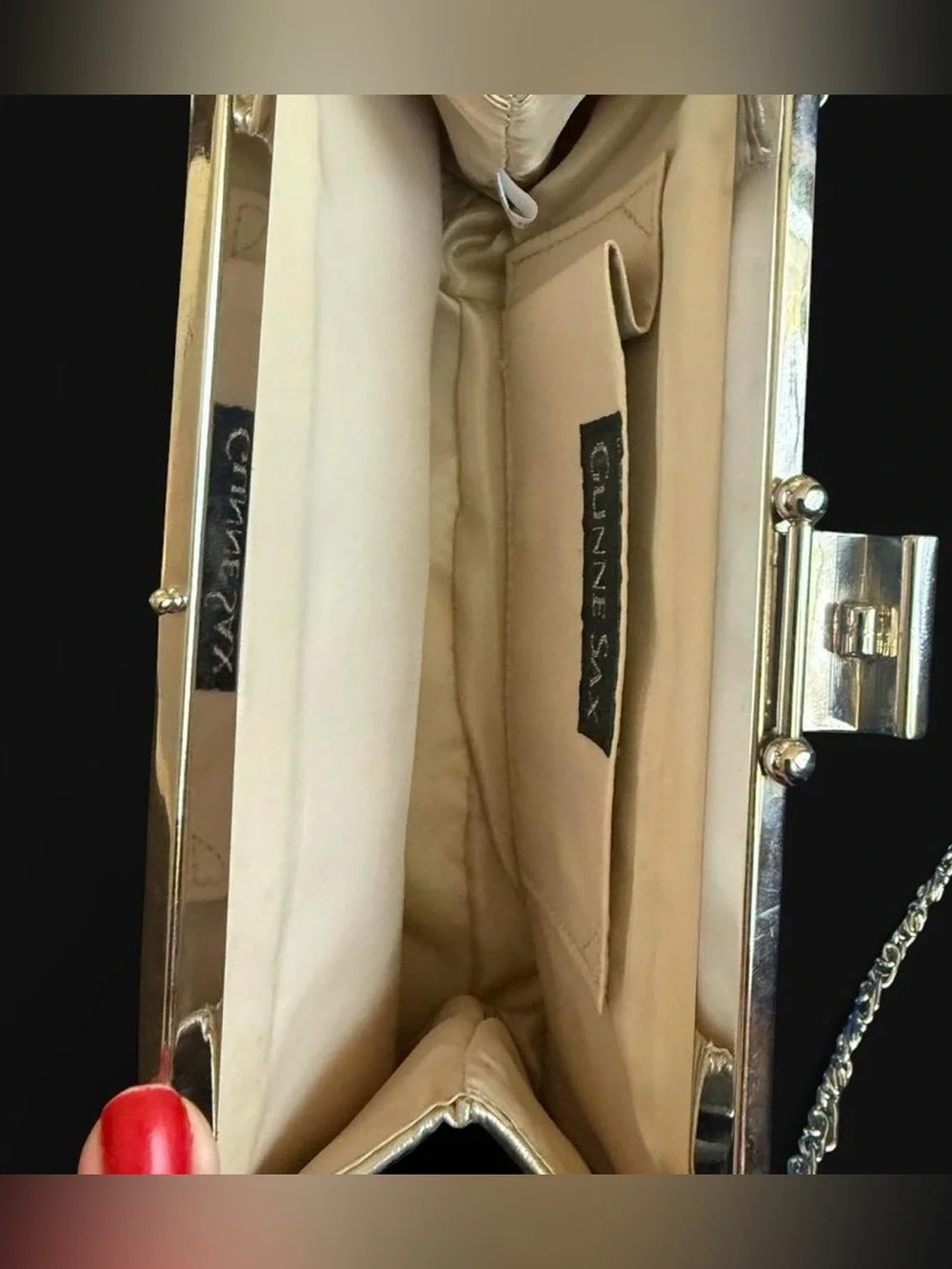 Gunne Sax Silver Metallic Pleated Chain Shoulder Clutch